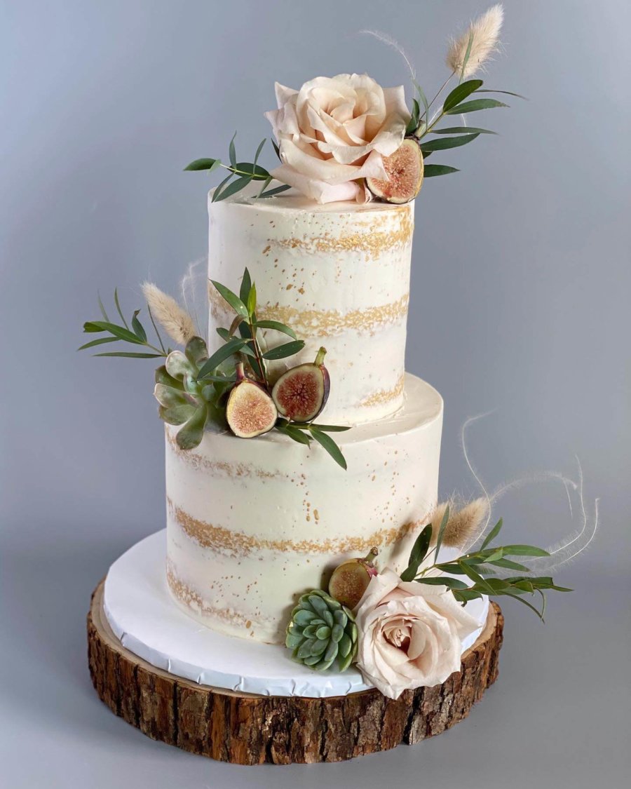 Semi naked cake with flowers and figs