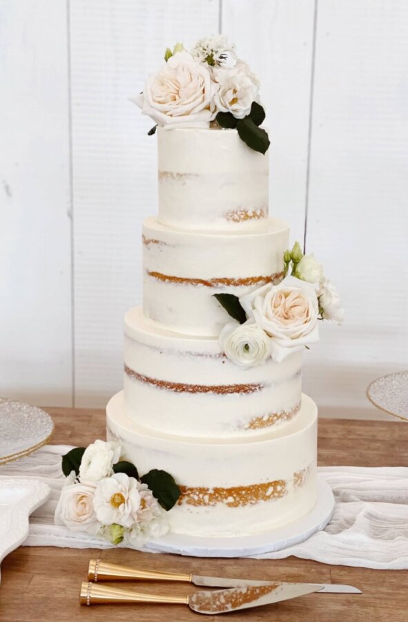 Semi naked wedding cake, four tier