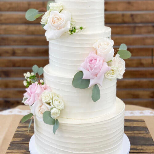 Rustic Cake with Flowers. Four Tier Cake