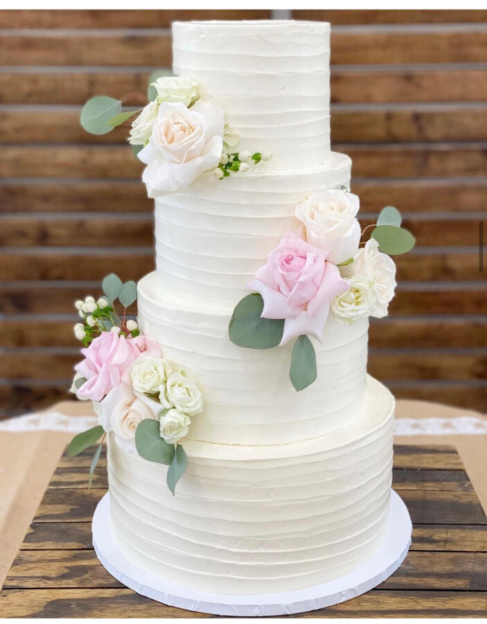Rustic Cake with Flowers. Four Tier Cake
